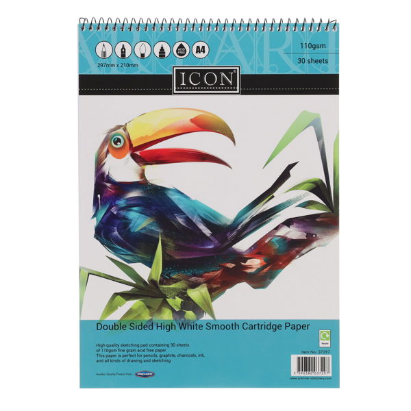 A4 110gsm Spiral Sketch Pad 30 Sheets Pack 5 - Craftyart